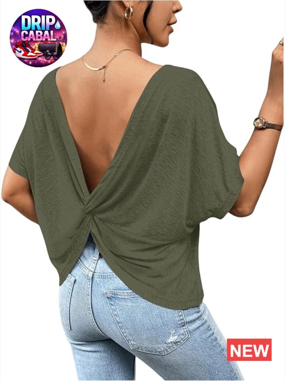 Backless Twist Knot T-Shirt Crewneck Short Sleeve Oversized Casual Summer Top